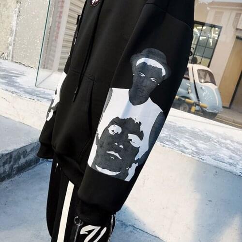 Autumn 2021 New Casual Loose Mens Hoodies Hong Kong Style Hip-Hop Letter Printed Hooded Casual Sweatshirt