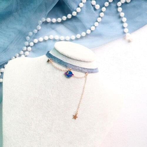 Blue planet Star Pendant choker Necklace Hollow out heart shape double green necklace For Woman girl Gothic Short Clavicle Chain