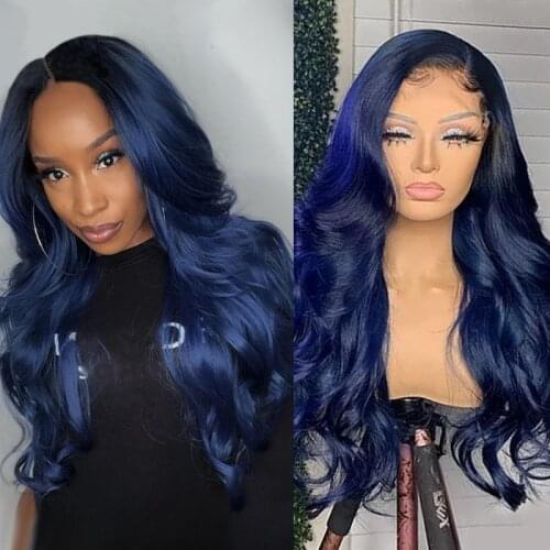 Red Color Lace Front Wigs Pre Plucked Hairline 180% Density Peruvian Body Wave Remy Hair Blue Color Human Hair Wigs for Women