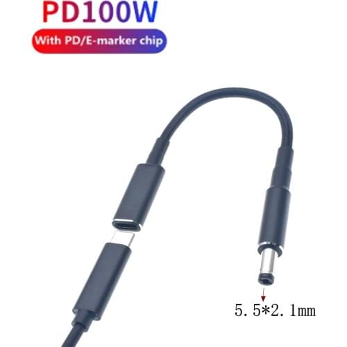 100W Type C Adapter Converter USB-C PD Fast Charging Cable Cord USB Type C Female to 5.5*2.1mm Plug for Laptop Notebook Charger