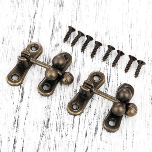 2Pcs Zinc Alloy Jewelry Gift Wooden Box Hasps Catch Latch Chests Suitcase Buckle Lock Clasp w/ Screws Furniture Hardware 33*31mm