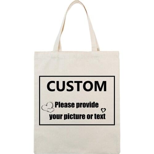 Custom Tote Bag Shopping Add Your Text Print Original Design Zipper Unisex Fashion Travel Canvas Bags
