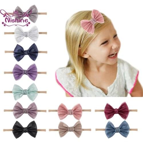 Lovely Handmade Bows Baby Girls Hairband Shining Striped Bowknot Elastic Headband DIY Children Headwear Infant Hair Accessories