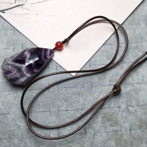 Handmade Weave Irregular Shape Natural Amethysts Stone Pendant Rope Chain Necklace for Gift Jewelry