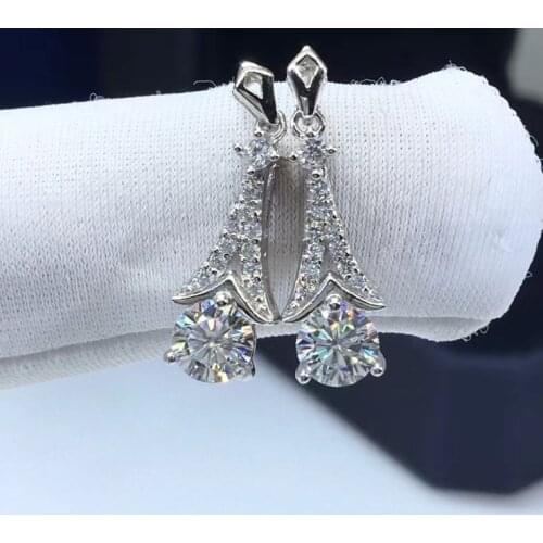 Passed Diamond Test Excellent Moissan Diamond S925 Silver Gold Plated D Color Triangle Diamond Stud Earring Fine Luxury Jewelry