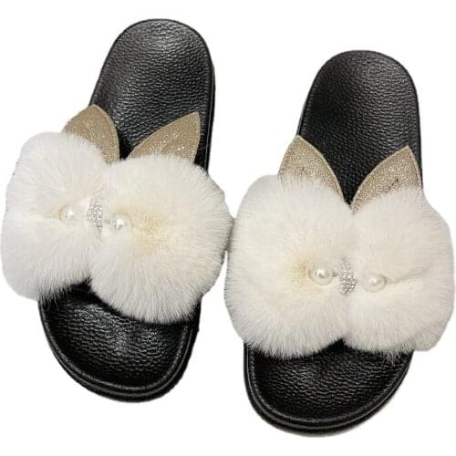 2021 New fashion Women Slippers Sexy Open Toe Spring Platform Shoes Non-slip Home Ladies Bunny Fur Slides hot selling Slippers