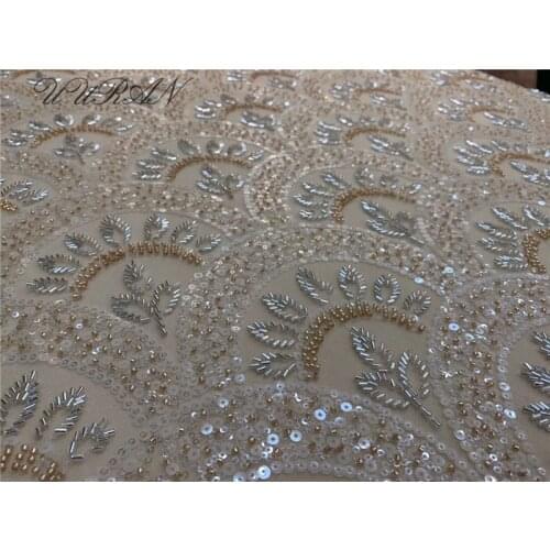 Bridal Tulle Lace African French Net Sewing Fabric with Beads Sequins High Quality Embroidered Tulle Fabric