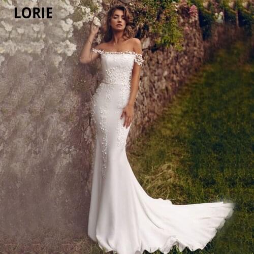 LORIE Wedding Dresses Mermaid 2021 Off The Shoulder Boat Neck Lace Appliqued Boho Bride Dress Princess Wedding Gowns Customized