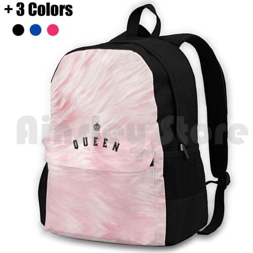 Faux Fur Queen Print Outdoor Hiking Backpack Riding Climbing Sports Bag Faux Fur Queen Crown Pink White Pastel Fur Rose Gold