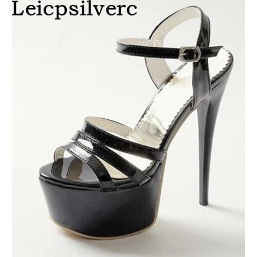 Summer new sexy super high heels with women sandals and 16CM high and thick bottom car show model walking and show women shoes