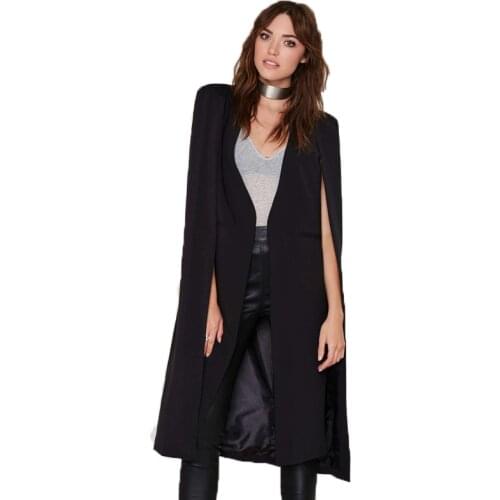 2017 New Fashion Women Jackets Spring Autumn Solid Slim Long Design Suit Coat Female Split Bat Cloak Cape Blazer Outerwear SF062