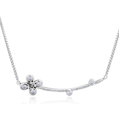 Four-Petal Flower Necklace Fits Original European Charms Sterling Silver Necklace For Woman DIY Fashion Jewelry