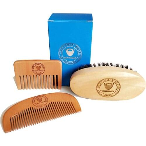 LAOCCCROSS Beard Brush&Comb Kit Boar Bristles Mustache Facial Hair Brush For Men Beard Care Can Engrave Logo