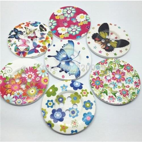 100pcs 50mm Extra Large Wood Buttons Summer Collection Mixed Butterfly Overcoat Button Embellishments Bag Decorations