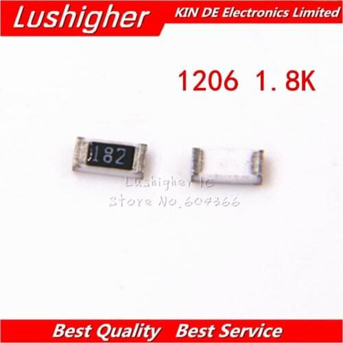 100PCS 1206 SMD Resistor 5% 1.8K Ohm 182 1.8Kohm 1800ohm