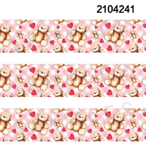 10yadrs Printed Bear Satin Grosgrain Ribbon For Hair Bows DIY Crafts Handmade Accessories