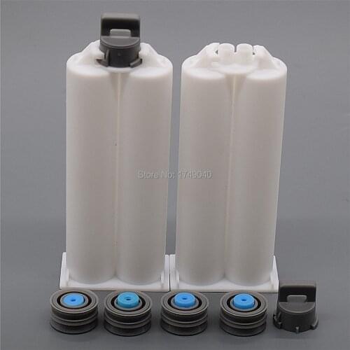 2pcs 50ml Empty Double-Barrel Cartridge Tube 1:1 Mix Ratio with Sealing Pistons for Double-Barrel 50ml Dispensing Glue Guns Tool