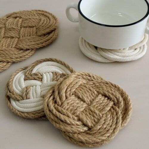 2021 Fashion Elegant Hand-woven Heat Insulation Placemats Twine Woven Coasters Boho Style Kitchen Tool For Home Restaurant