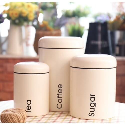 3PCs/Set Creative Simple Powder White Storage Jars Tea Coffee Bean Sugar Cube Household Iron Art Plastic Thickened Storage Jars