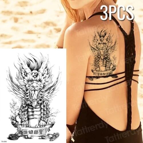 3pcs/lot temporary chinese tattoos dragon black sketches tattoo designs summer tattoo sexy back thigh leg body tatoo stickers