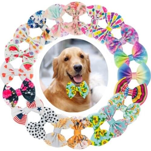 50pcs Summer Dog Collar Slidable Dog Bow Tie Charm Bowties Pet Dog Collar Decoration Accessories Small Middle Dog Collar Charms