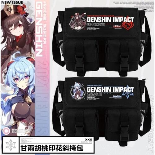 Anime Game Genshin Impact Paimon Zhongli Cosplay Bag Harajuku Adults School Black Backpack Canvas Fashion Travel Messenger Bags
