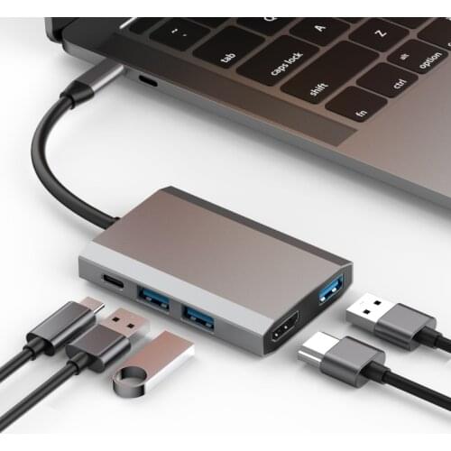 Basix TW5A 5 in 1 USB-C / Type-C to 3 USB 3.0 + USB-C / Type-C + HDMI Interfaces HUB Adapter (Grey)