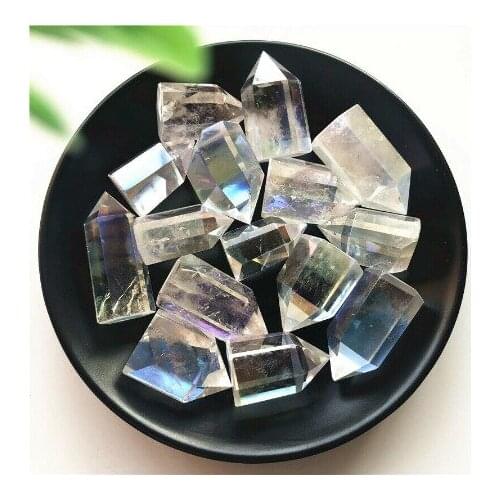 White Titanium Aura Lemurian Obelisk Crystal Wand Point Healing Electroplated Crystal Point Tower Natural Quartz Crystal