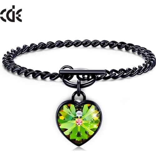 CDE Fashion Love Heart Bracelets with Crystals Stainless Steel Chain Charm Bracelet Bangle Halloween Jewelry Gift