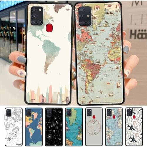 Case For Samsung Galaxy A51 A71 A21s A31 A72 A52 A32 5G A41 A12 A11 A02s Luxury Antifall Soft Phone Cover Travel World Map