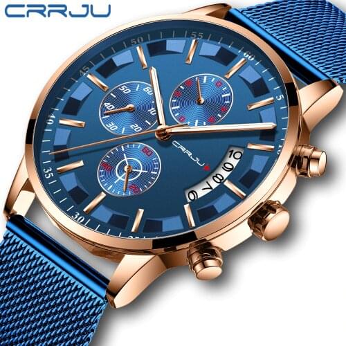 Crrju Mens Watches Waterproof Quartz Business Men Watch Top Brand Luxury Clock Casual Blue Sport Watch Relogio Masculino