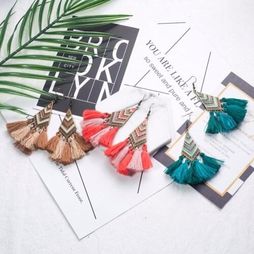Boho Triangle Tassel Long Drop Earrings For Women Statement Ethnic Dangle Earrings Ladies Fashion Jewelry 5 Color