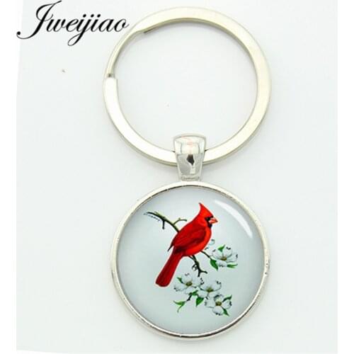 JWEIJIAO 2018 Unisex Porte Clef Llaveros New Idea Gift Cardinal Keychain Cute Bird & Beautiful Flower Branch Keyring Custom