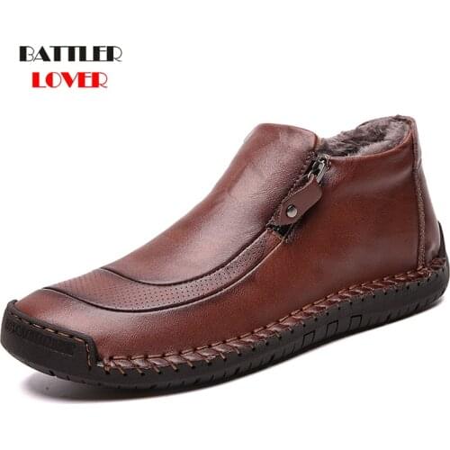 Genuine Cow Leather Loafers For Men 2021 Luxury Brand Winter Fleece Warm Shoes Male Classic Comfort Waterproof Driving Footwear