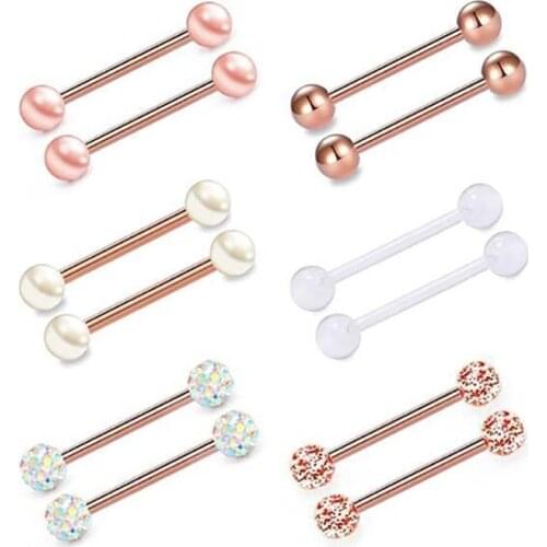 316L Stainless Steel Tongue Ring Set Sexy Crystal Ball Barbell Nipple Rings for Women Fashion Body Piercing Jewelry
