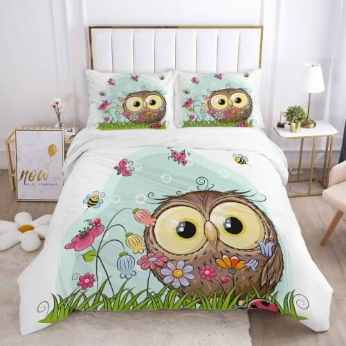 Cartoon Childrens Bedding set for kids baby boy girls Duvet cover set pillow case Bed linens Quilt cover 140x200 Car owl