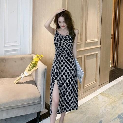 2021 Summer New Style Temperament Irregular Design Feeling Craft Close Waist Show Thin Suspender Dress Womens Split Skirt