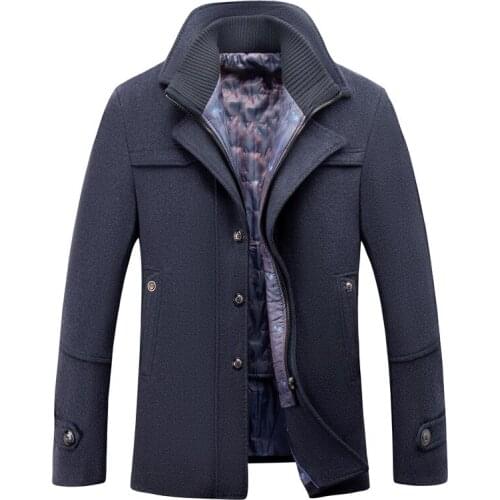 New Winter Wool Coat Men Jacket High quality Double Collar Slim Men Wool Blend Coat Cotton Liner Detachable Casual Trench Coat