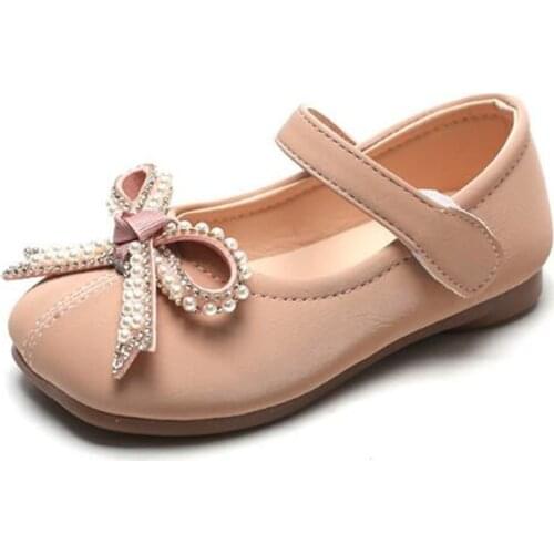 New fashion girl princess shoes spring and autumn Childrens non-slip flat shoes Pearl bow Single shoes size 21-30