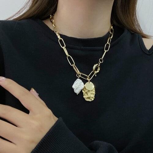 Huge Bud Thick Chain Pendant Necklaces Baroque Irregular Pearl Necklace for Women Minimalist Choker Party Fashion Jewelry Gifts