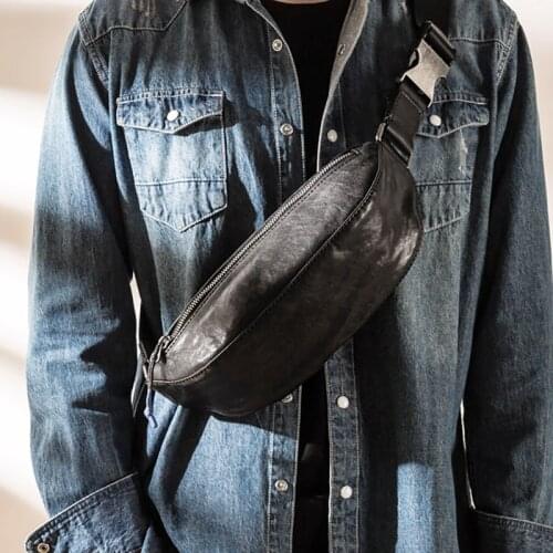 Simple leather messenger bag, mens first layer leather shoulder bag, youth convenient chest bag