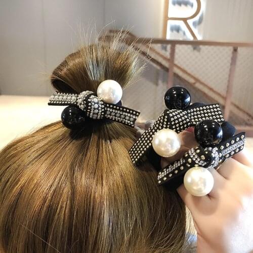 Fashion Hair Accessories Imitation Pearl Hair Rubber Band For Womens Girls Black Ponytail Holder Gum for Hair Headband Hair Tie