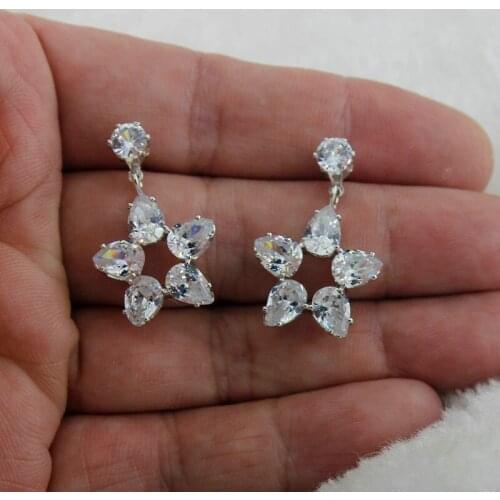White zircon five stars luxury ladies fashion girl earrings geometric fashion bridal crystal flowers earrings wholesale