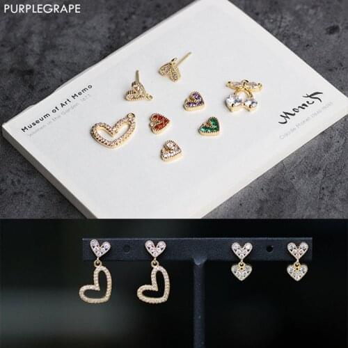 925 Pendant Earrings DIY Necklace Bracelet Material Copper Plated Gold Zircon Fine Fine Cherry Love Shape 1 Piece PURPLEGRAPE