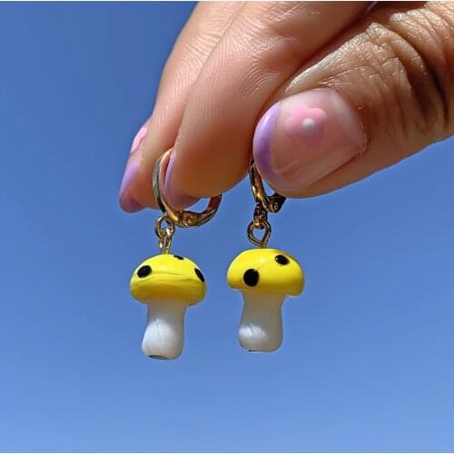 Mushroom Earrings Design Jewelry Fashion Jewelry Glass Glass Mushroom Jewelry for Women Cure Earring Small Hoop Earrings