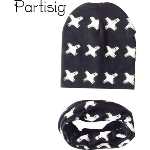 Baby Boy Hat Scarf Cotton Kniting Cap Scarf 2PCS Set Winter X Printing Childrens Hats Caps
