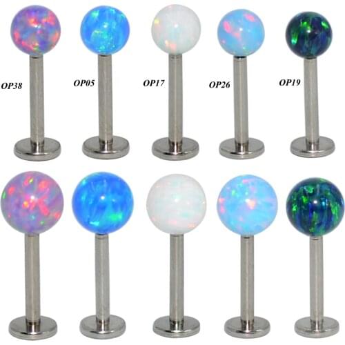 1PC G23 Titanium and Surgical Steel Opal Bead Ball Internally Threaded Labret Stud Ear Tragus Cartilage Helix Earring Lip Ring