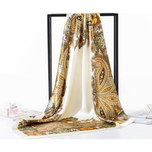 Silk Scarves Silk Like Scarf Womens Fashion Pattern Large Square Satin Headscarf 90*90cm Muslim Head Hijabs Wrap