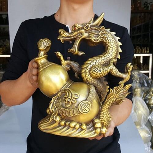 Asia HOME Bring wealth money GOOD LUCK Royal Dragon RU YI gourd statue FENG SHUI Statue Home store Company mascot talisman