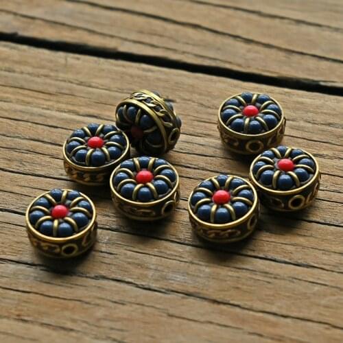 TZ-F02 Creative Buddha Eye Flower Large Round Pendant Nepal Bead Brass Tibet Charm for Making DIY Necklace Hanging Jewelry